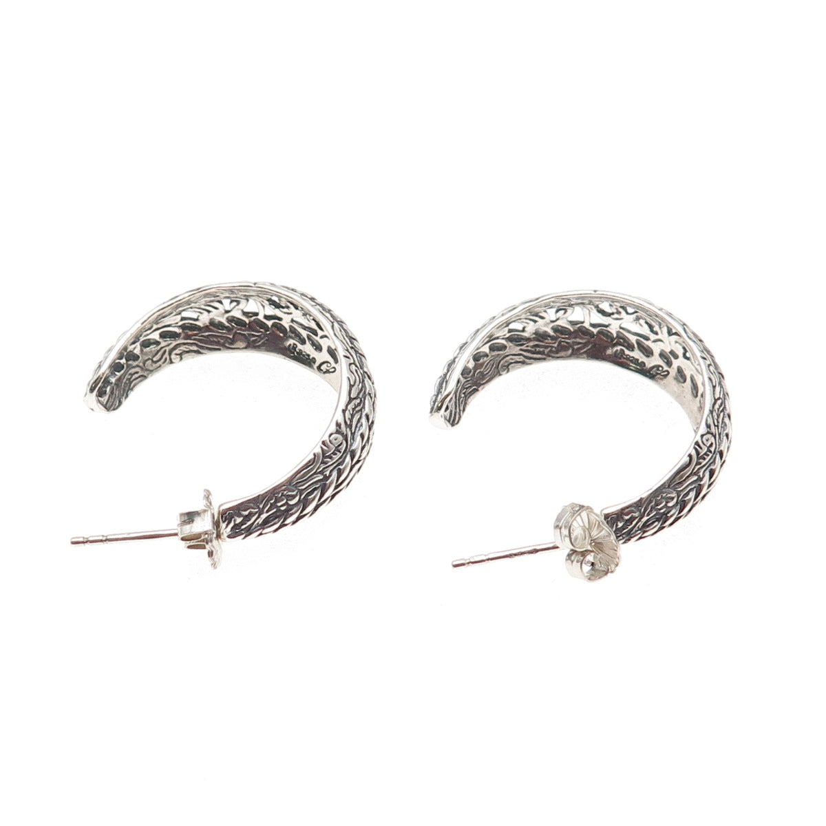Carolyn Pollack 925 Sterling Silver Vintage Floral Ornate Hoop Earrings