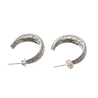 Carolyn Pollack 925 Sterling Silver Vintage Floral Ornate Hoop Earrings