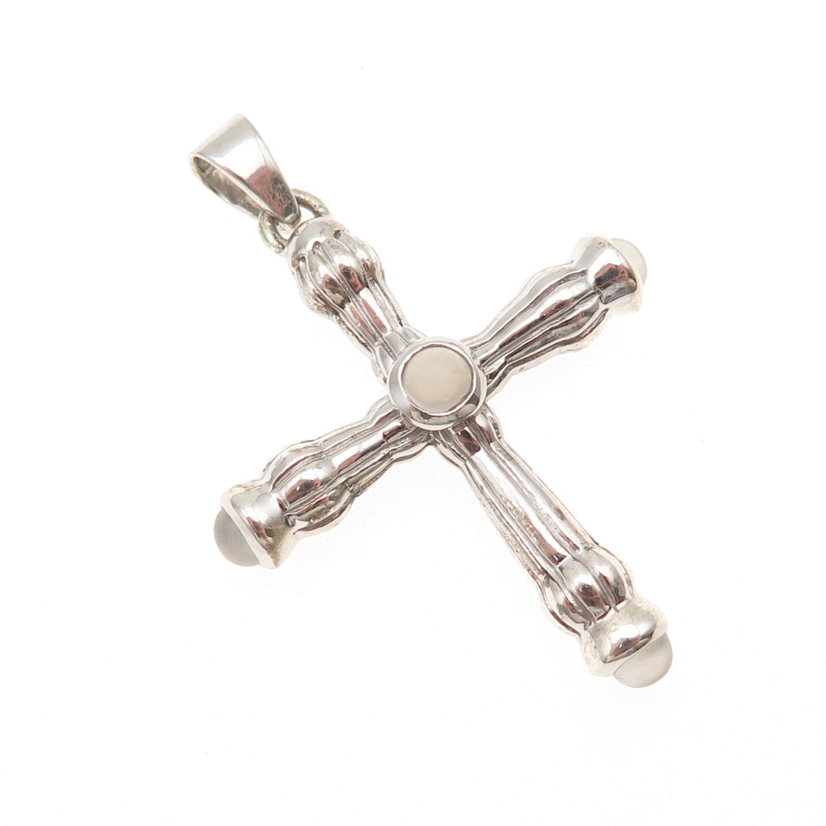 925 Sterling Silver Vintage Real Moonstone Cross Charm Pendant