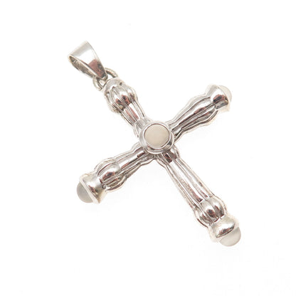 925 Sterling Silver Vintage Real Moonstone Cross Charm Pendant