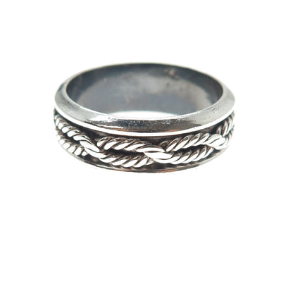 925 Sterling Silver Vintage Mexico Twisted Rope Oxidized Band Ring Size 14