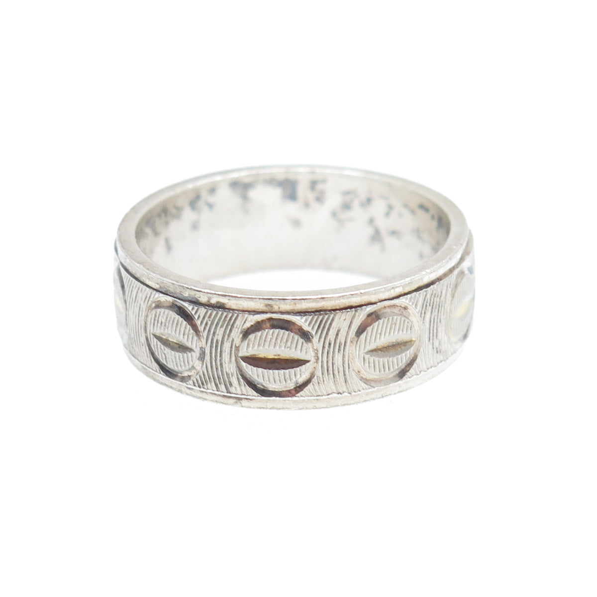 925 Sterling Silver 2-Tone Vintage Italy Diamond-Cut Band Ring Size 6