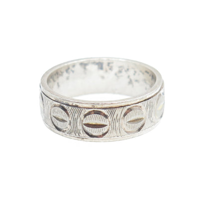 925 Sterling Silver 2-Tone Vintage Italy Diamond-Cut Band Ring Size 6