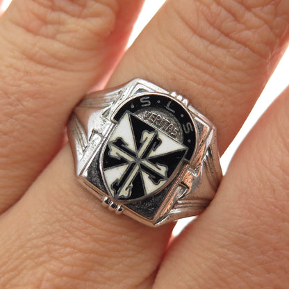SK & F 925 Sterling Silver Antique 1899 Enamel St. Luke’s School Ring Size 8.25