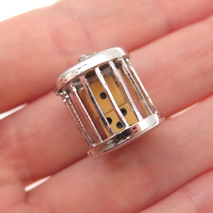 925 Sterling Silver Antique Art Deco Dice Cage Good Luck 3D Charm Pendant