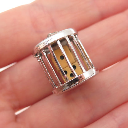 925 Sterling Silver Antique Art Deco Dice Cage Good Luck 3D Charm Pendant
