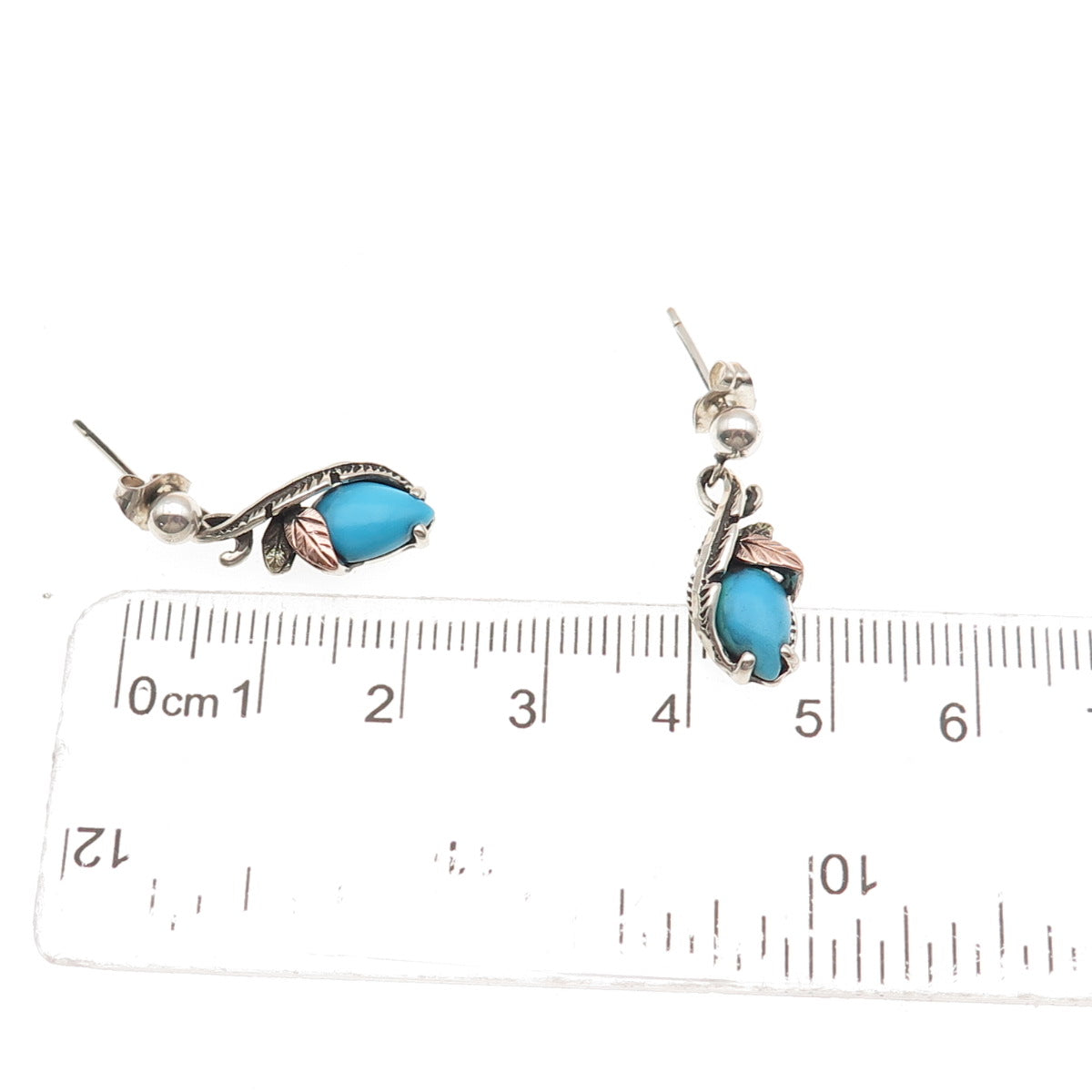 Coleman Co. 925 Sterling Silver 12K Gold Vintage Real Turquoise Floral Earrings