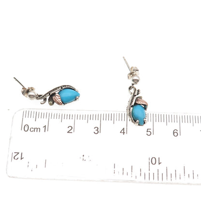 Coleman Co. 925 Sterling Silver 12K Gold Vintage Real Turquoise Floral Earrings