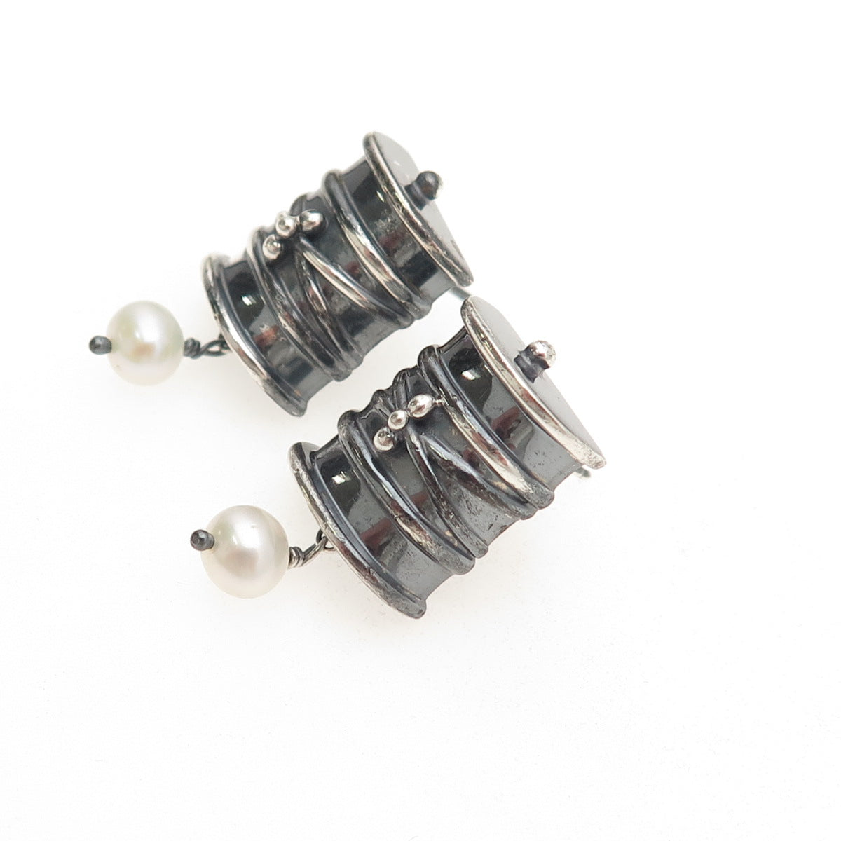 DAC Deborah Armstrong 925 Sterling Silver Vintage Real Pearl Modernist Earrings