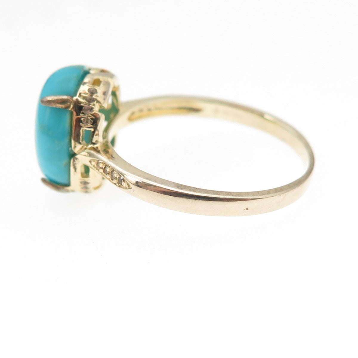 925 Sterling Silver Gold Plated Real Turquoise & White Topaz Ring Size 8