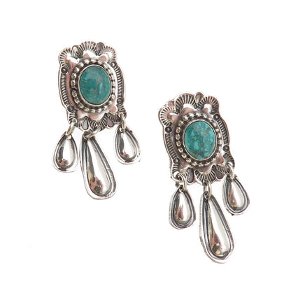 Rick Enriquez Navajo Old Pawn Sterling Silver Vintage Turquoise Dangle Earrings