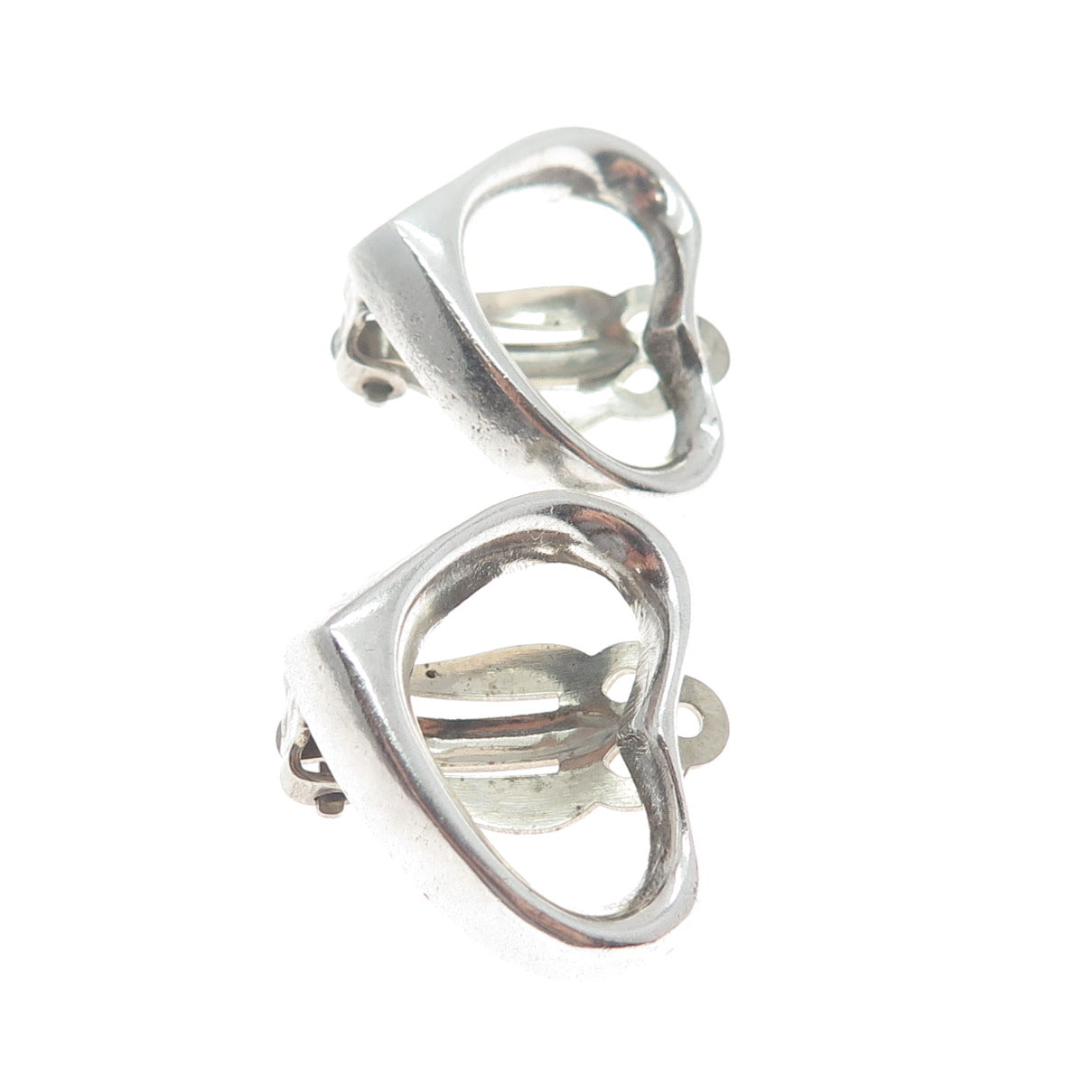 925 Sterling Silver Vintage Mexico Open Heart Clip On Earrings