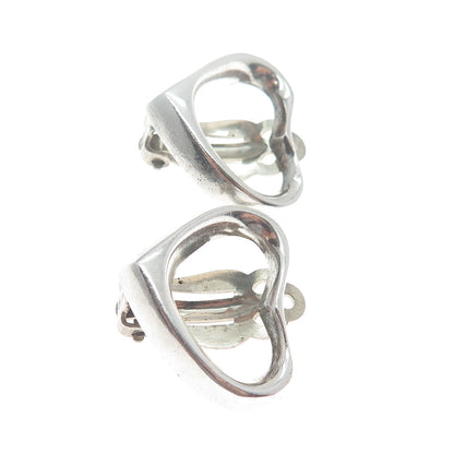 925 Sterling Silver Vintage Mexico Open Heart Clip On Earrings