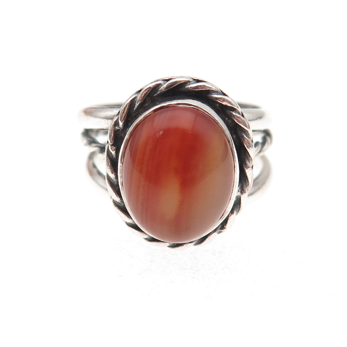 Old Pawn 925 Sterling Silver Vintage Southwestern Agate Oxidized Ring Size 7.5