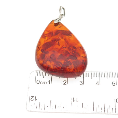 835 Silver Vintage Real Amber Modernist Teardrop Pendant