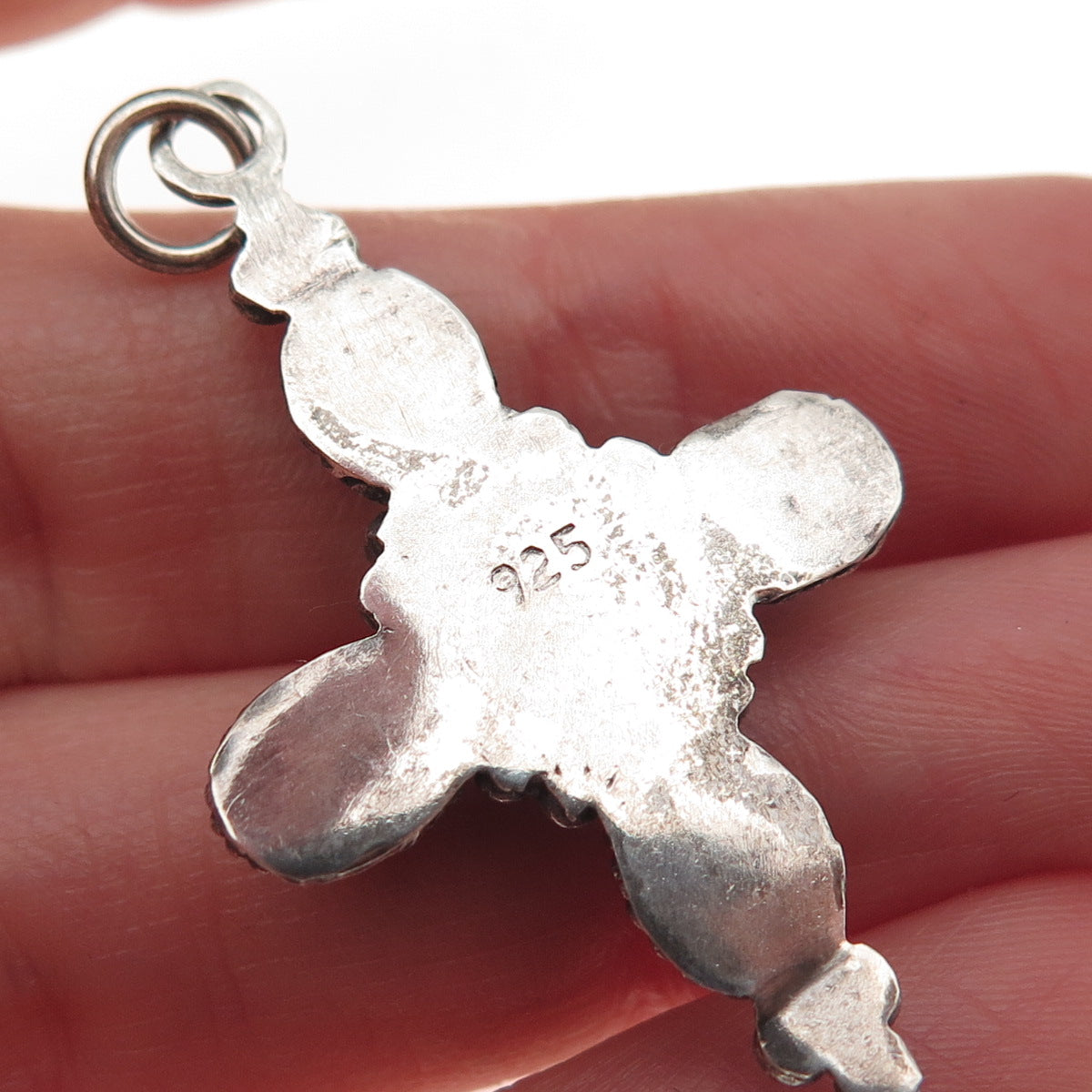 925 Sterling Silver Vintage Real Amethyst Cross Oxidized Charm Pendant