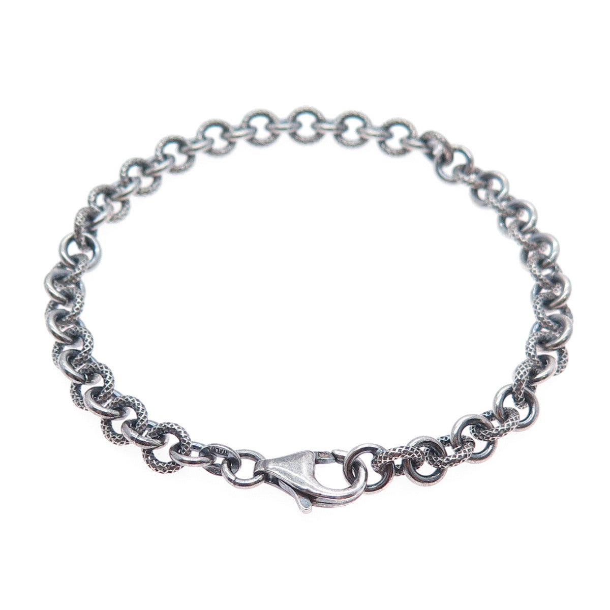 925 Sterling Silver Vintage Textured Rolo Link Oxidized Bracelet 7"