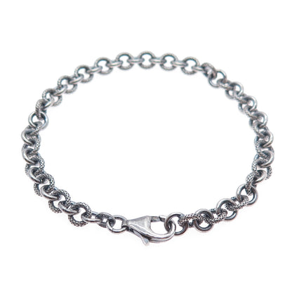 925 Sterling Silver Vintage Textured Rolo Link Oxidized Bracelet 7"