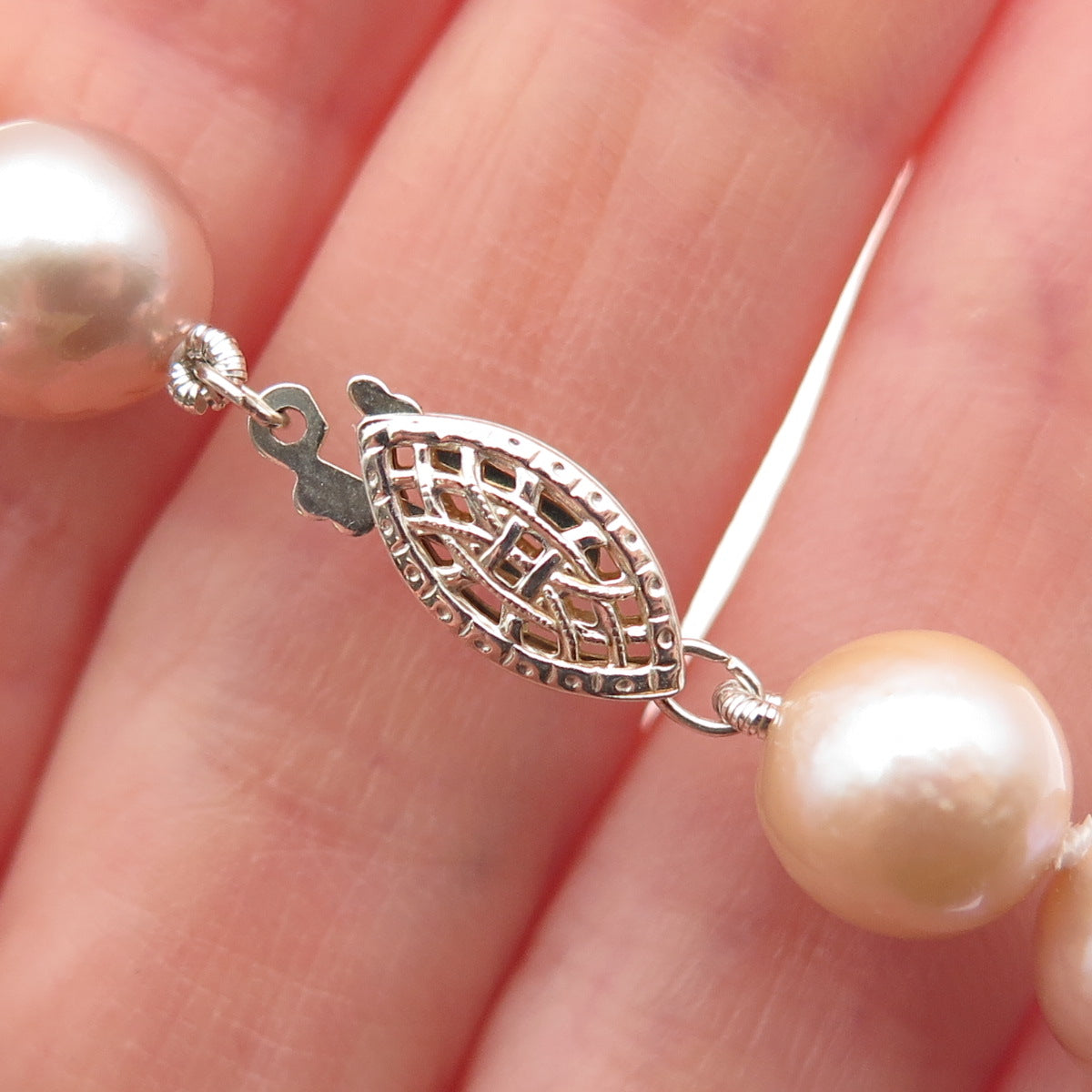 925 Sterling Silver Vintage Real Pearl Ball Beaded Link Bracelet 6.75"