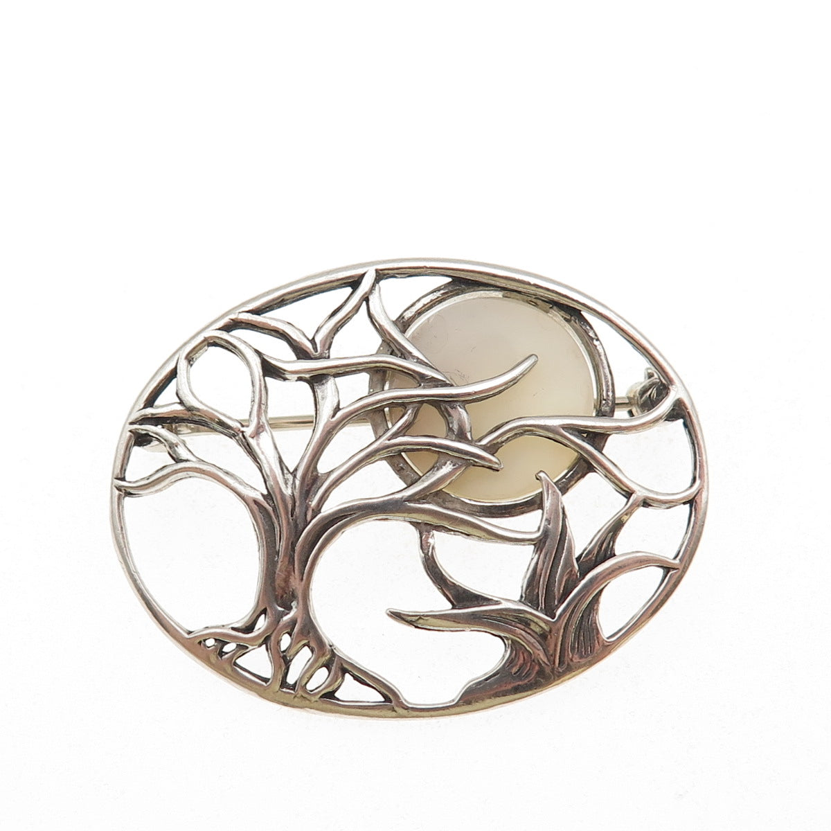 Jezlaine 925 Sterling Silver Vintage Real MOP Winter Moon Oxidized Pin Brooch
