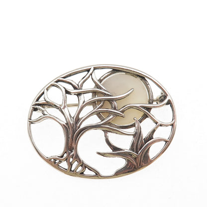 Jezlaine 925 Sterling Silver Vintage Real MOP Winter Moon Oxidized Pin Brooch