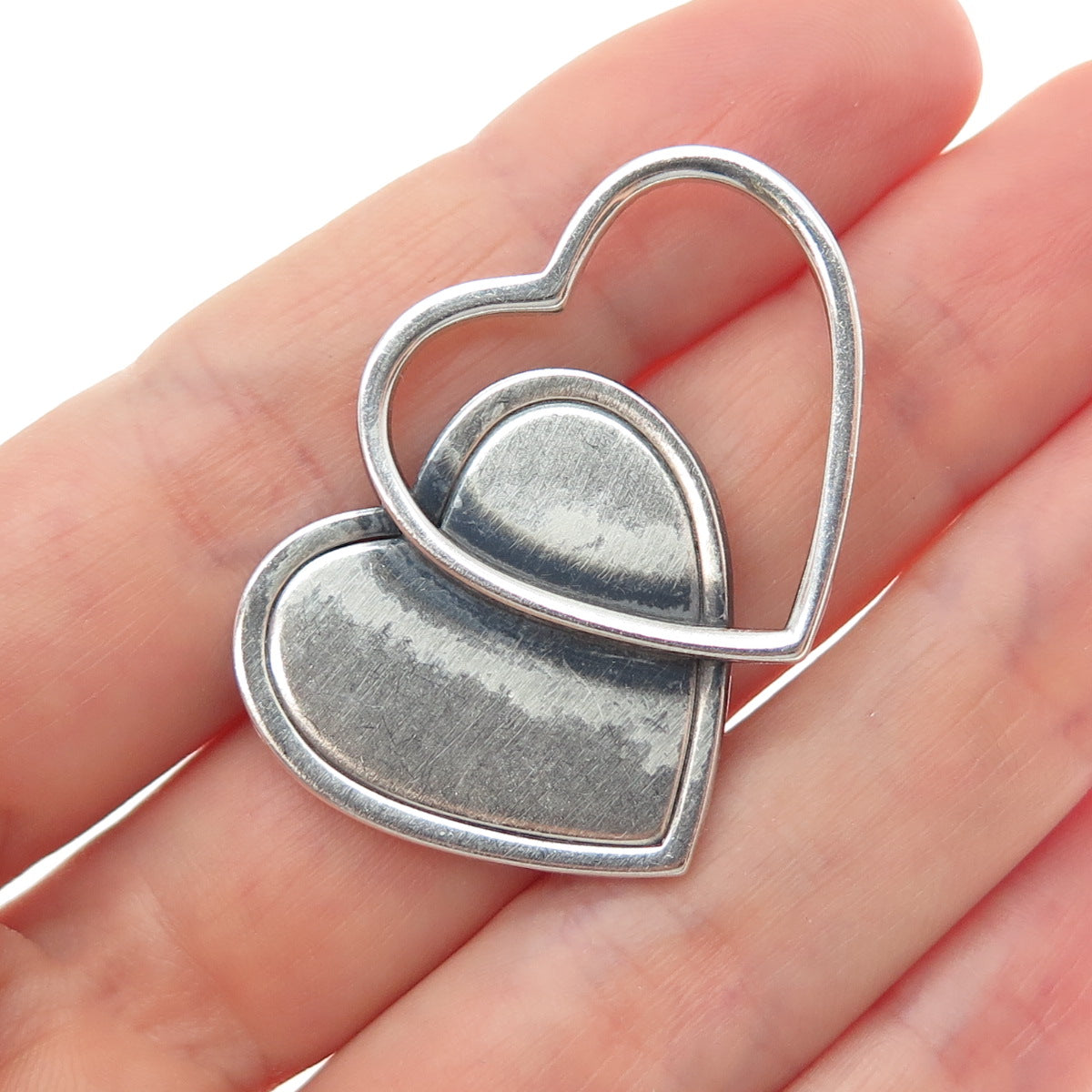 ORB Otto R. Bade 925 Sterling Silver Vintage Double Heart Oxidized Pin Brooch