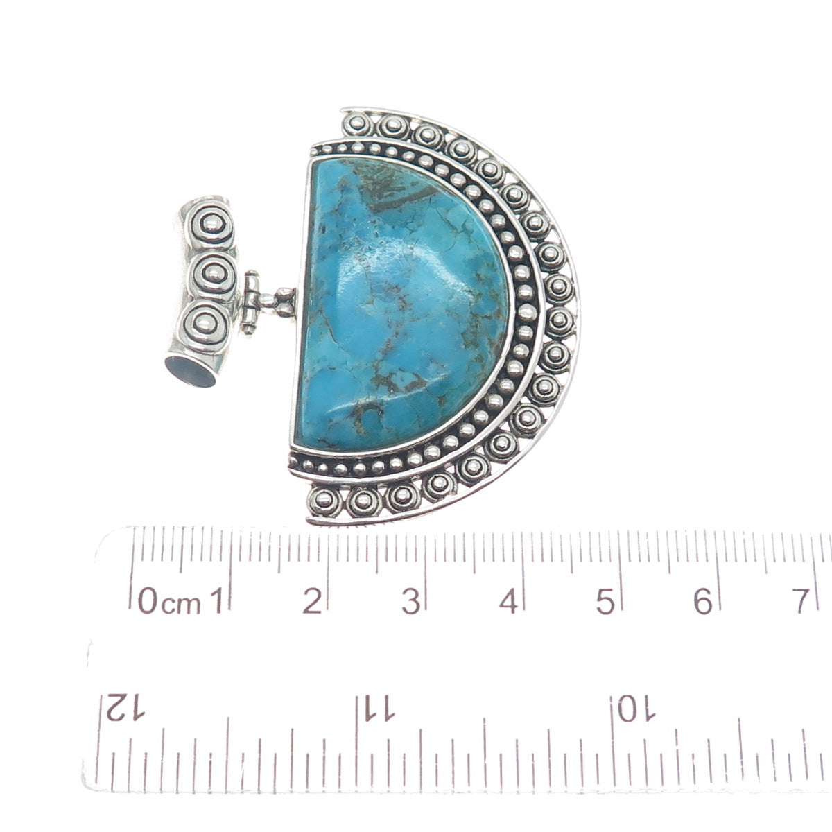 925 Sterling Silver Vintage Real Lone Mountain Turquoise Beaded Slide Pendant