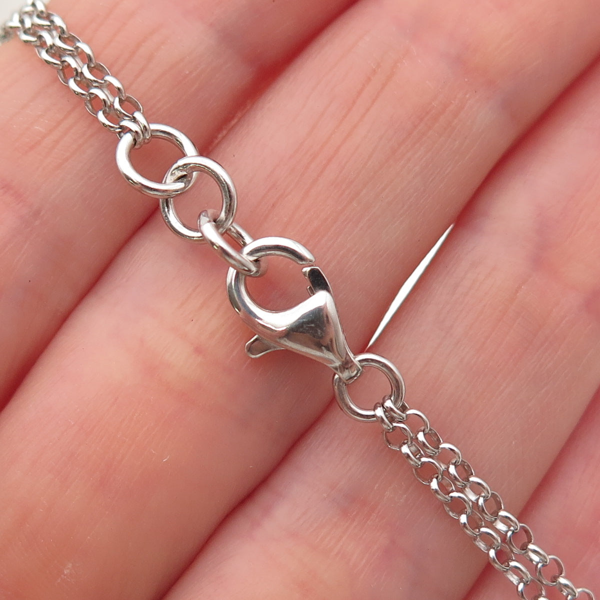 925 Sterling Silver C Z Modernist Station 2-Row Rolo Link Bracelet 6.75"