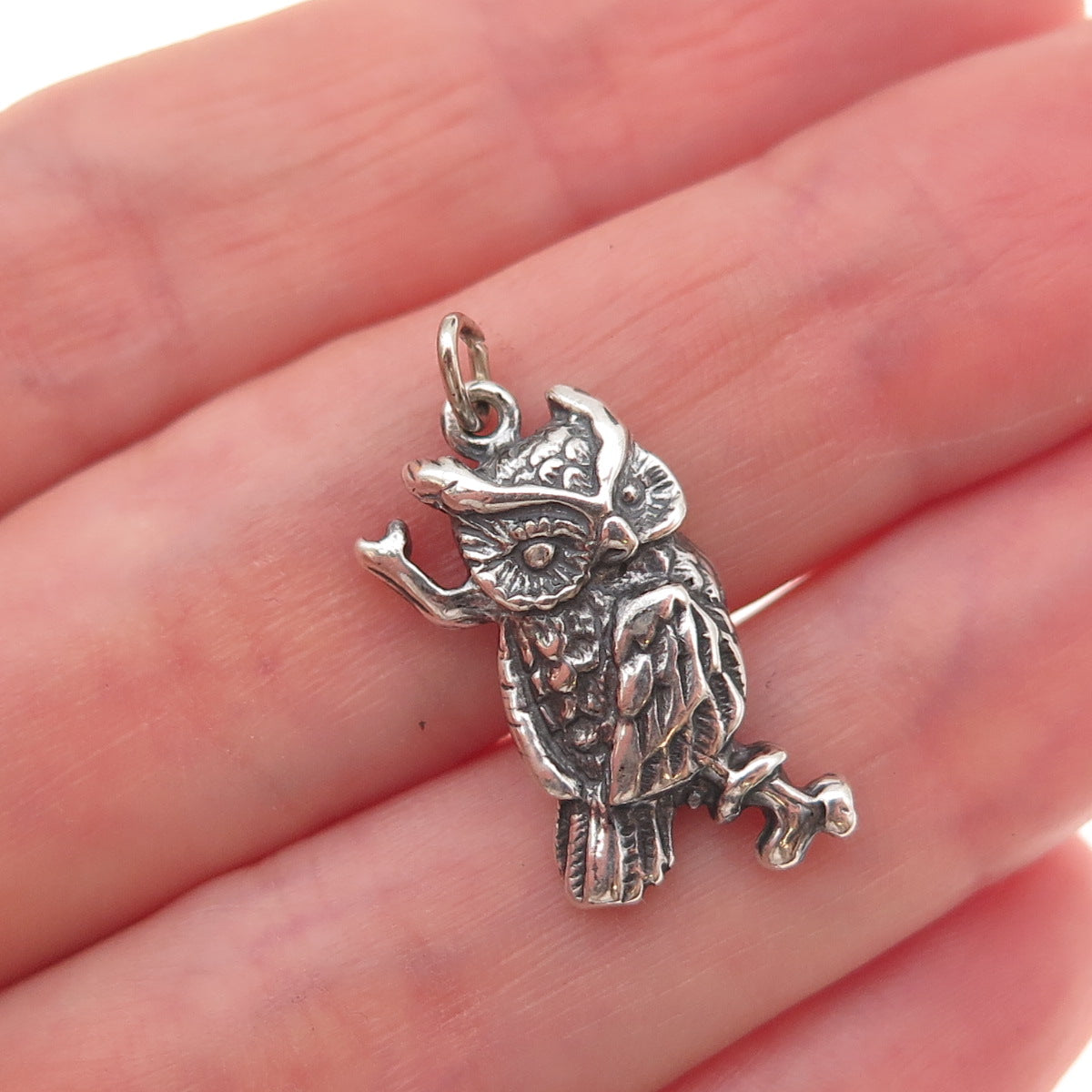 Shube 925 Sterling Silver Vintage Wise Owl Oxidized Charm Pendant