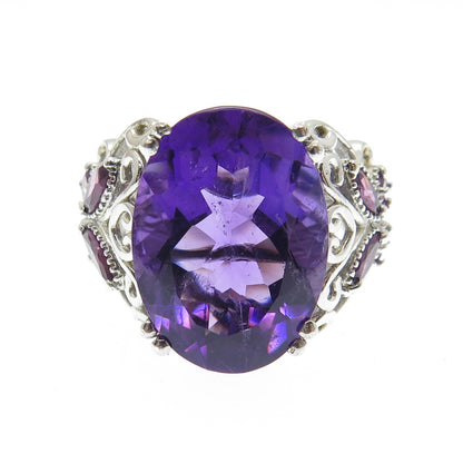 CHUCK CLEMENCY Sterling Silver Real Amethyst & Tourmaline Butterfly Ring Size 7