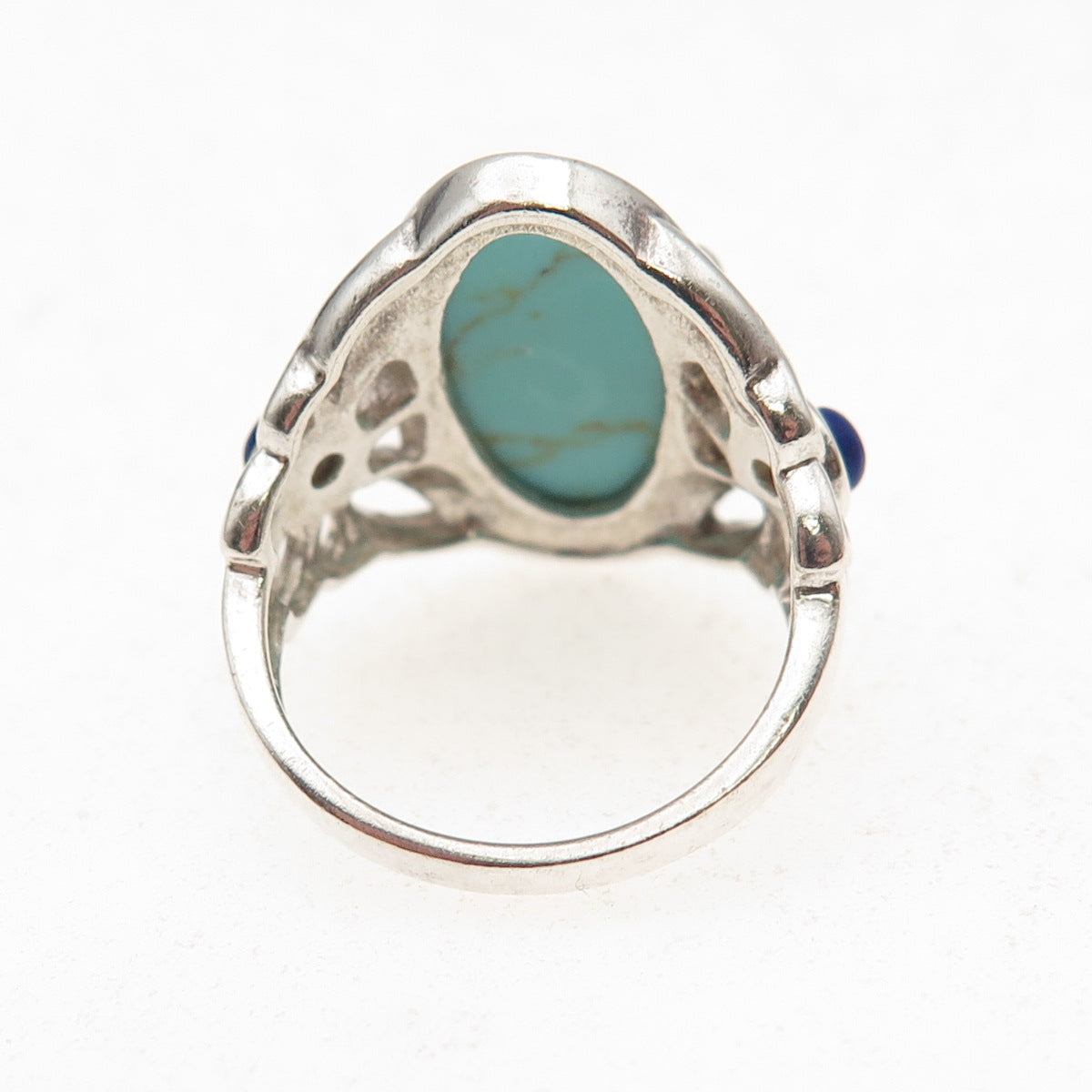925 Sterling Silver Vintage Real Turquoise & Lapis Butterfly Ring Size 6