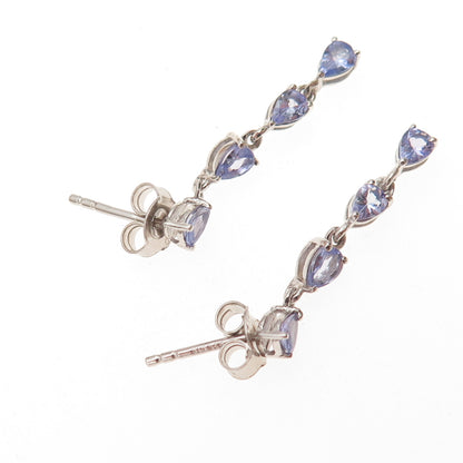 Chuck Clemency 925 Sterling Silver Real Pear-Cut Tanzanite Dangle Earrings
