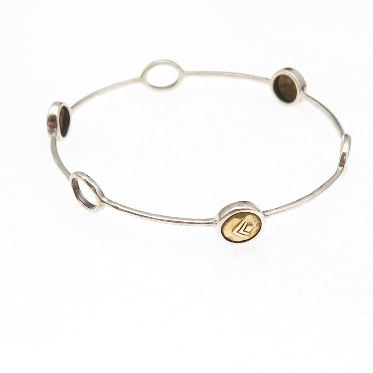 Silpada 925 Sterling Silver 2-Tone Vintage Station Bangle Bracelet 8.25"