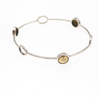 Silpada 925 Sterling Silver 2-Tone Vintage Station Bangle Bracelet 8.25"