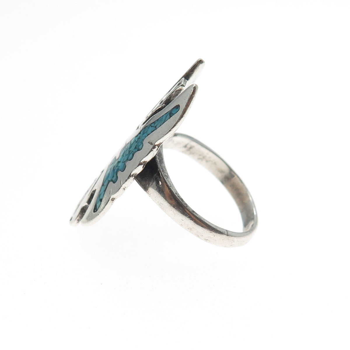 JERRY COWBOY Old Pawn 925 Sterling Turquoise Coral Inlay Peyote Ring Size 6.25