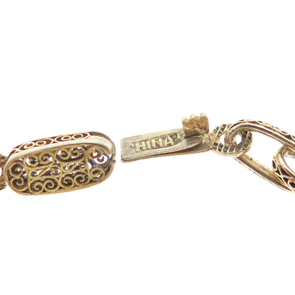 925 Sterling Gold Plated Antique China Filigree Ball Oval Link Bracelet 5.75"