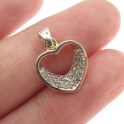 HAN 925 Sterling Silver 2-Tone Real Round-Cut White Diamond Heart Pendant