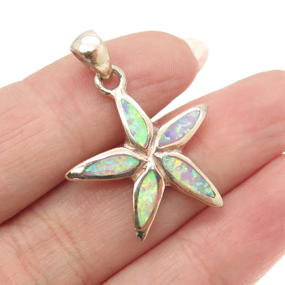 925 Sterling Silver Gold Plated Real Colorful Opal Gemstone Floral Pendant