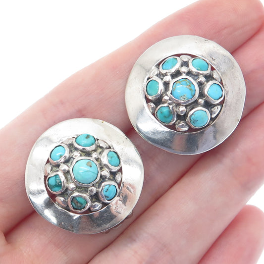 GILBERT ORTEGA Old Pawn 925 Sterling Silver Vintage Turquoise Clip On Earrings