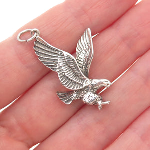 925 Sterling Silver Vintage Eagle Oxidized Charm Pendant