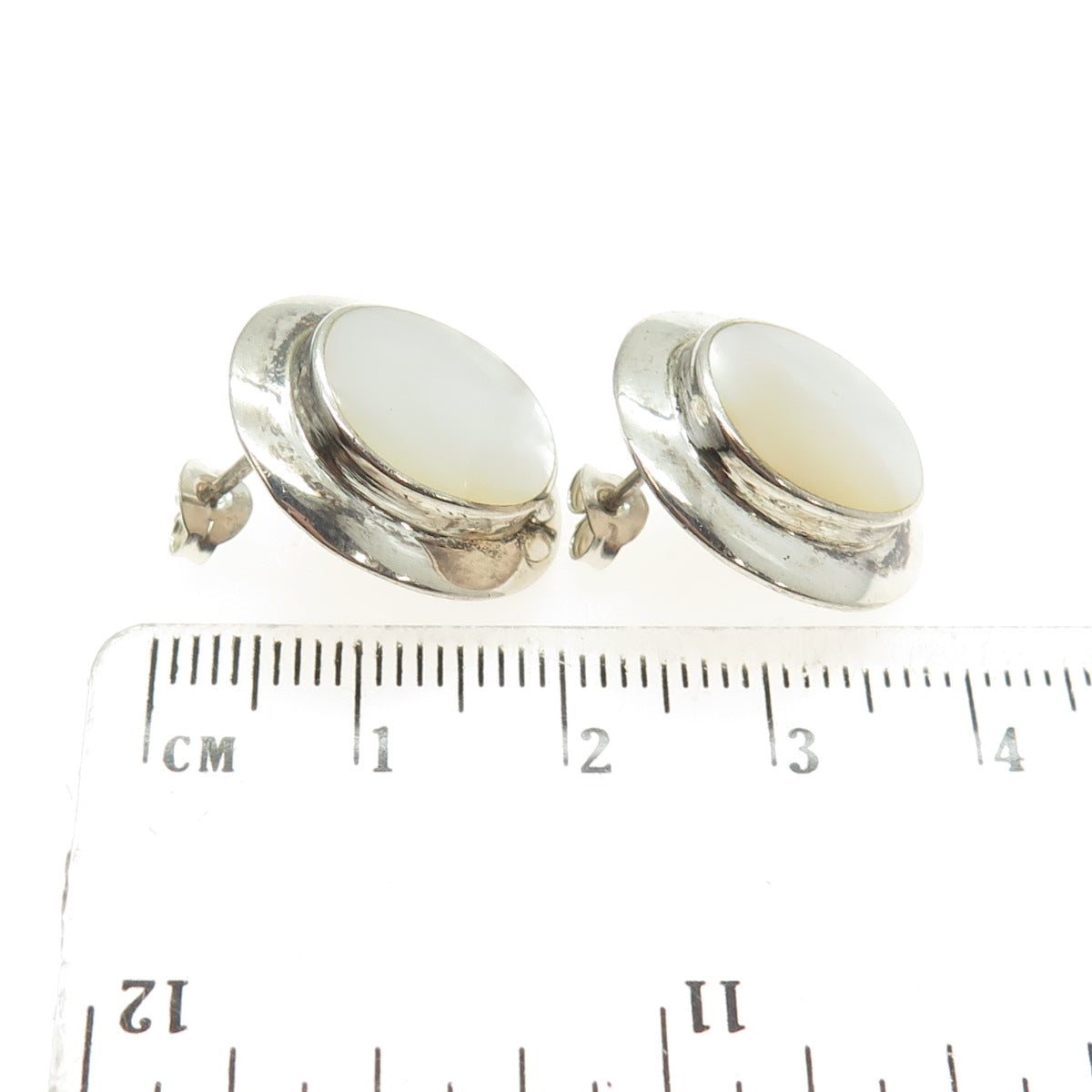 CHARLES WINSTON 925 Sterling Silver Vintage Mother-of-Pearl Modernist Earrings