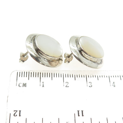 CHARLES WINSTON 925 Sterling Silver Vintage Mother-of-Pearl Modernist Earrings