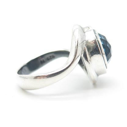 925 Sterling Silver Vintage Blue Glass Ring Size 7.25