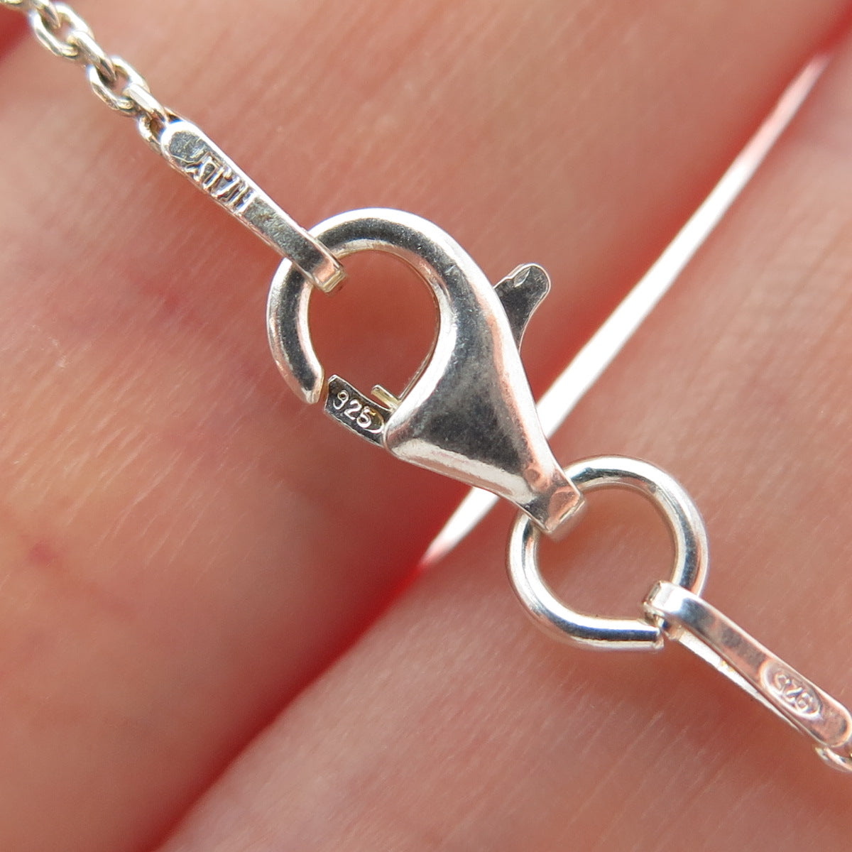 925 Sterling Silver Italy Diamond-Cut Bead Station Cable Anklet / Bracelet 10.5"