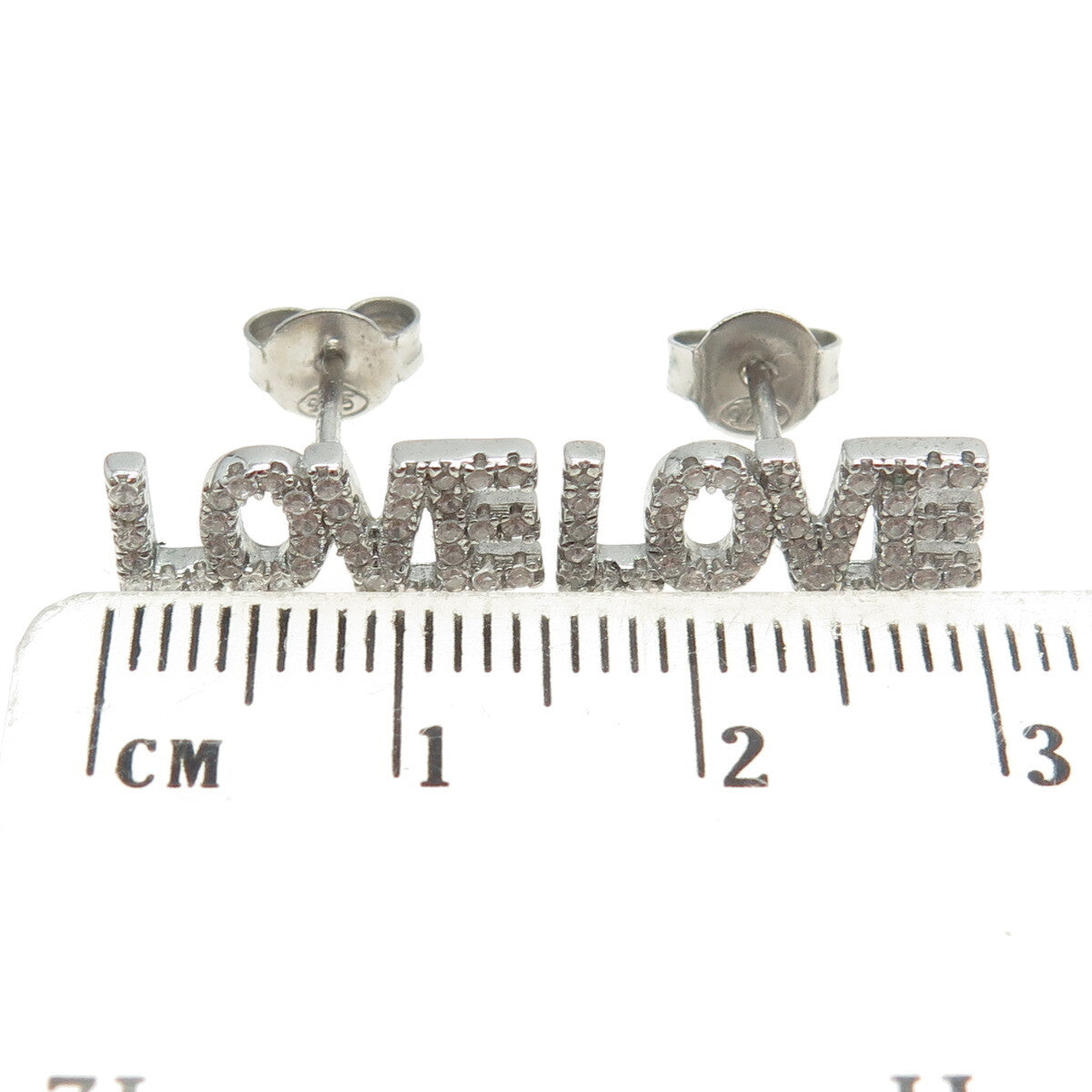 925 Sterling Silver Round-Cut C Z "LOVE" Stud Earrings