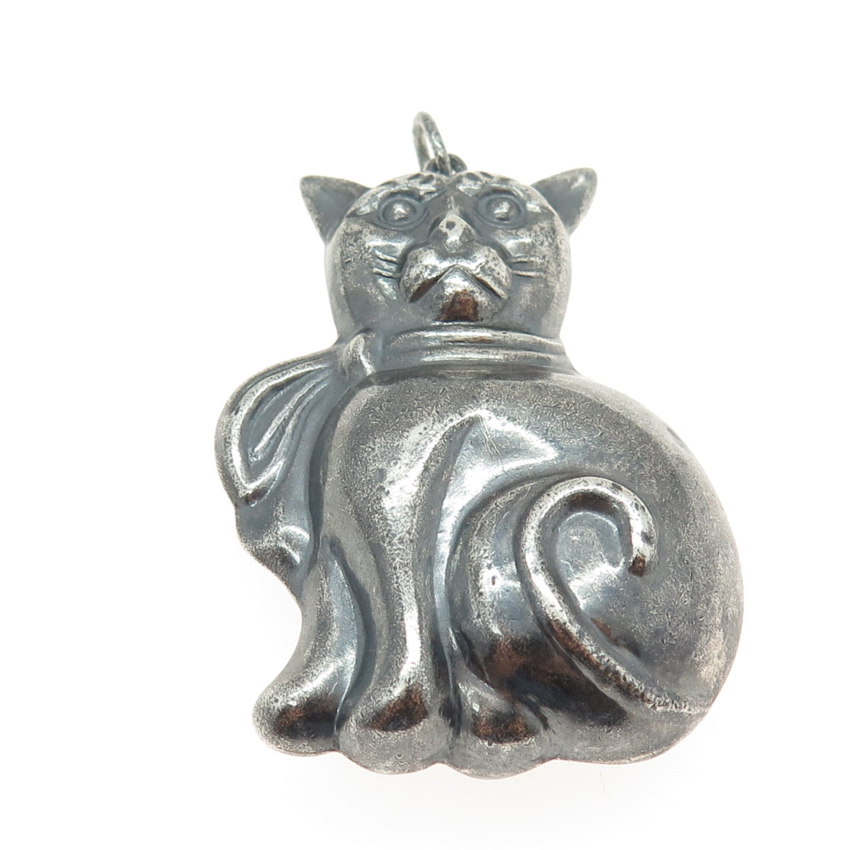 800 Silver Vintage Cat Puffy Hollow Oxidized Pendant