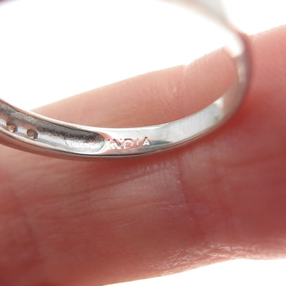 925 Sterling Silver Real Round-Cut Diamond & Oval-Cut Emerald Ring Size 7.75