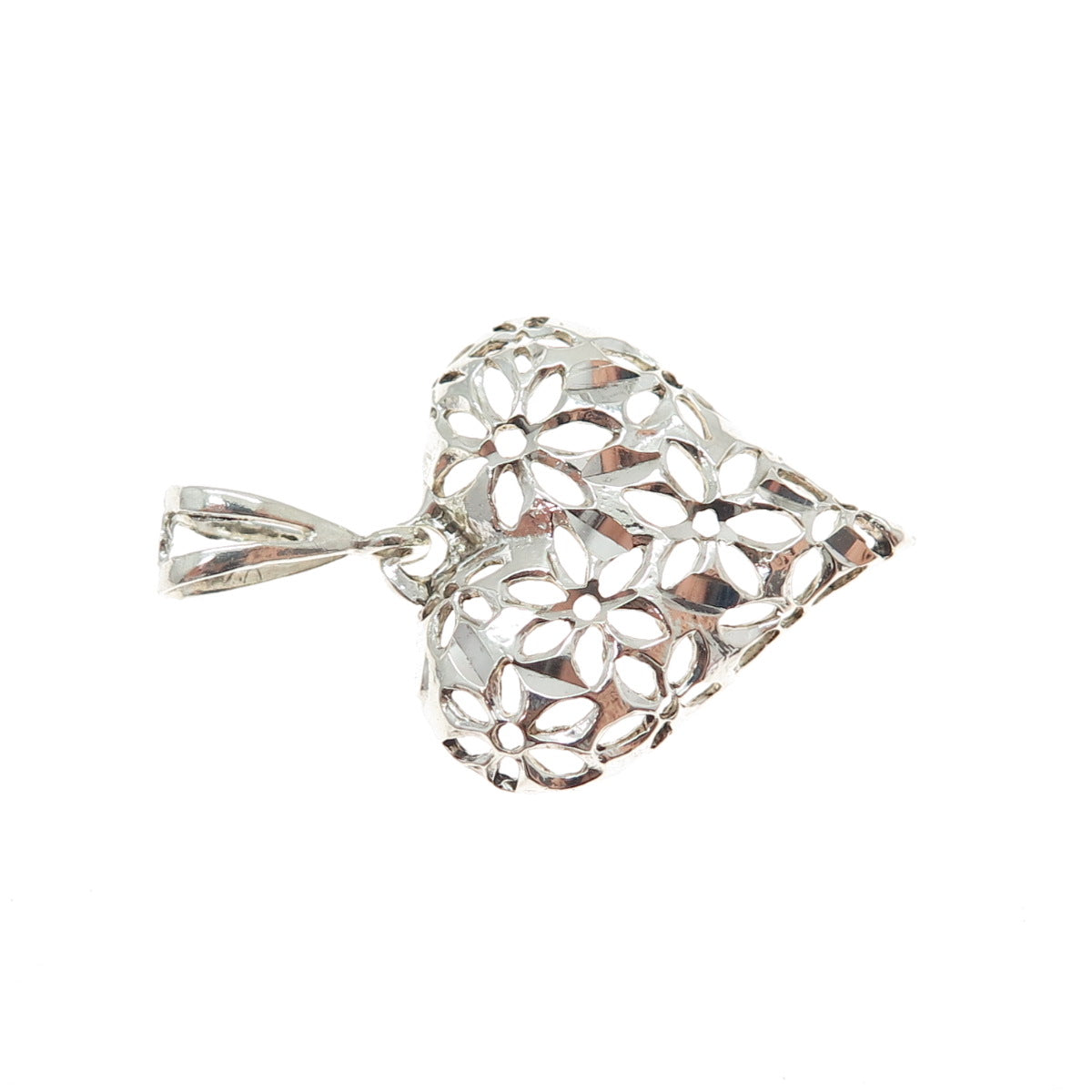 925 Sterling Silver Vintage Flower Heart Charm Pendant