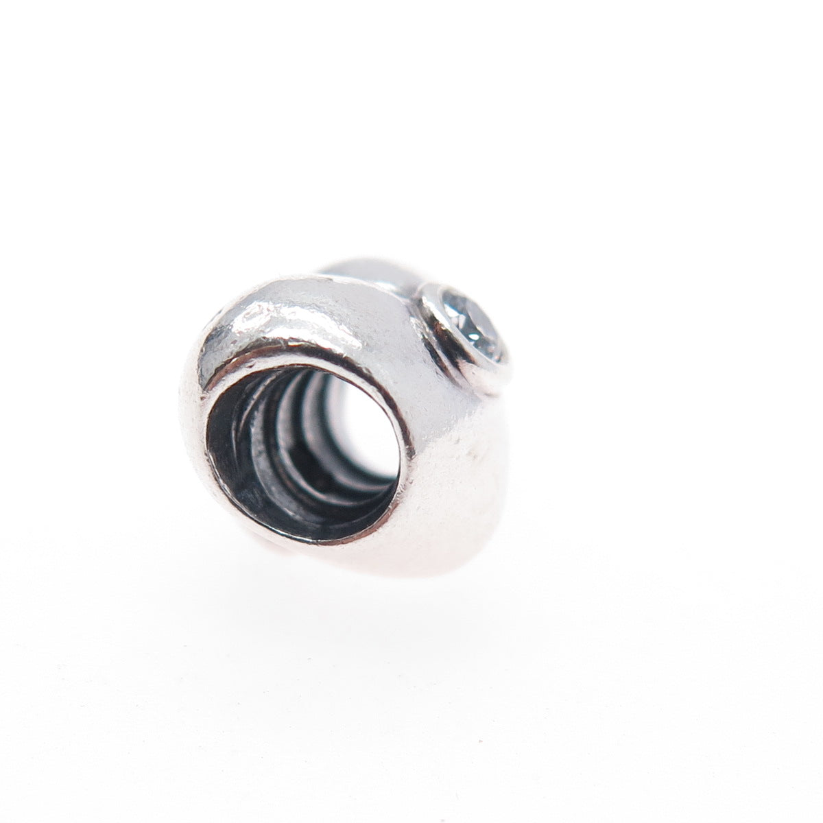 PANDORA 925 Sterling Silver Round-Cut C Z Heart Slide Bead Charm
