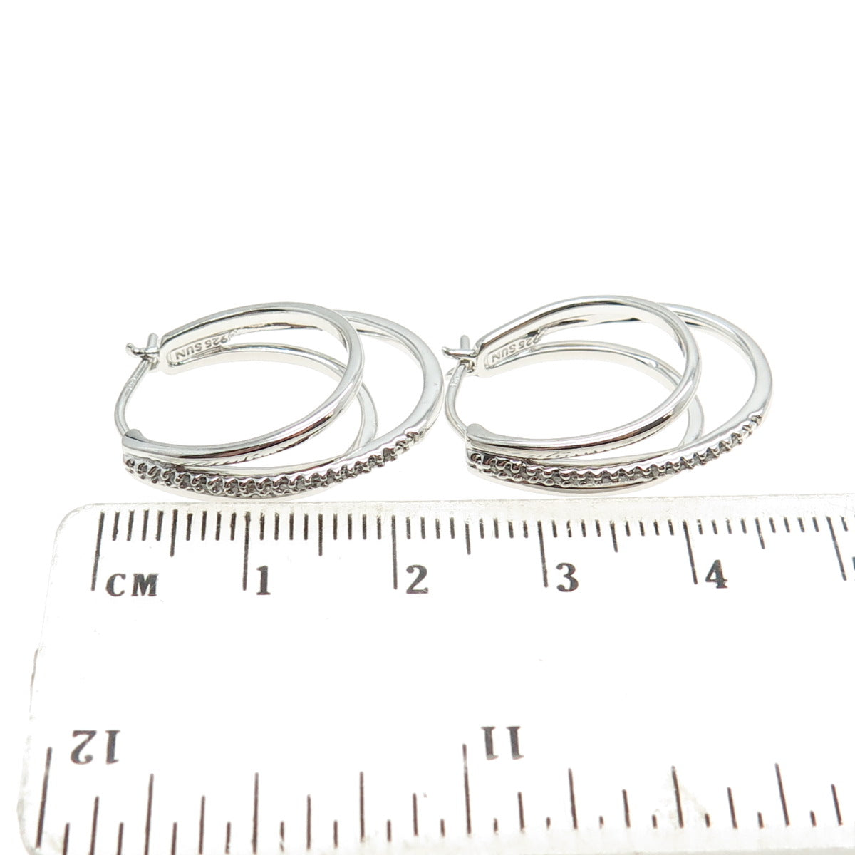 SUN 925 Sterling Silver Real Round-Cut Diamond Multi-Hoop Earrings